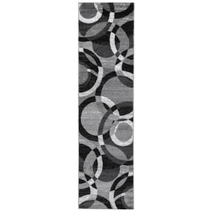 Contemporary Modern Circles Abstract Gray 24 in. x 120 in. Runner Rug