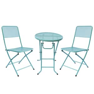 3-Piece Blue Metal Outdoor Bistro Set Chairs and Table