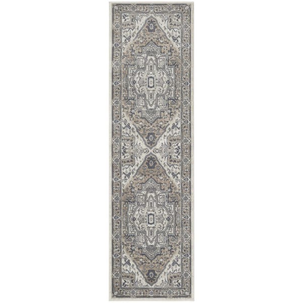 Concerto Ivory Taupe 2 ft. x 8 ft. Center medallion Traditional Runner Area Rug