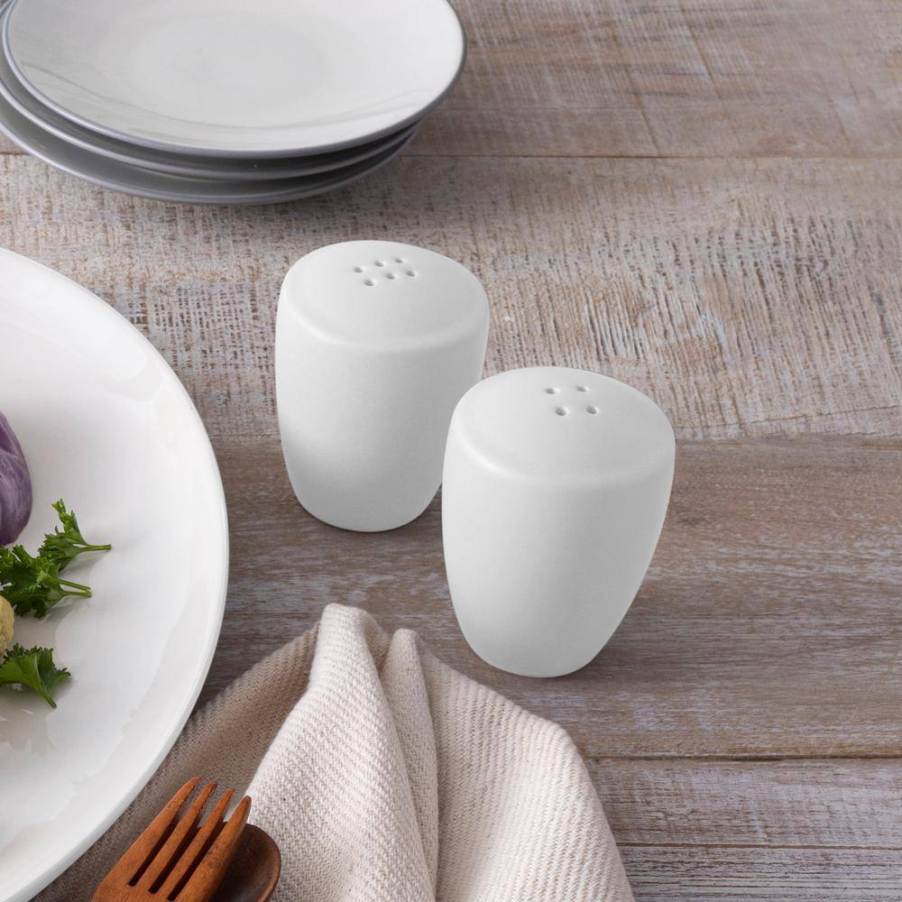 White Glazed Stoneware Circular Salt and Pepper Shaker Set