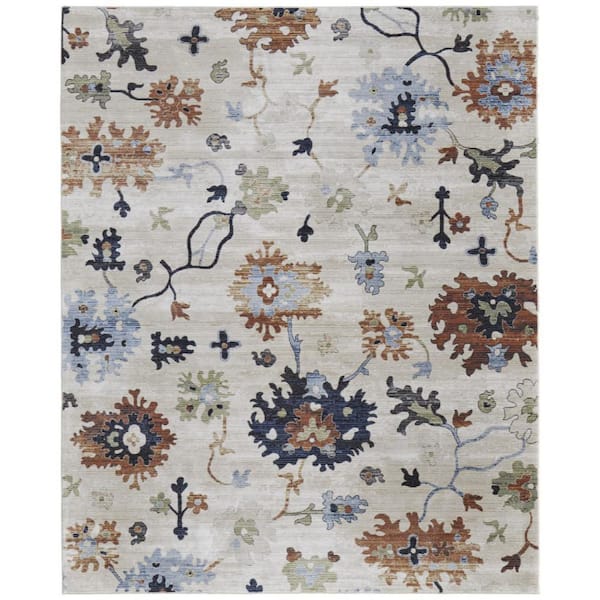8 ft. x 10 ft. Ivory, Red, Blue Floral Area Rug