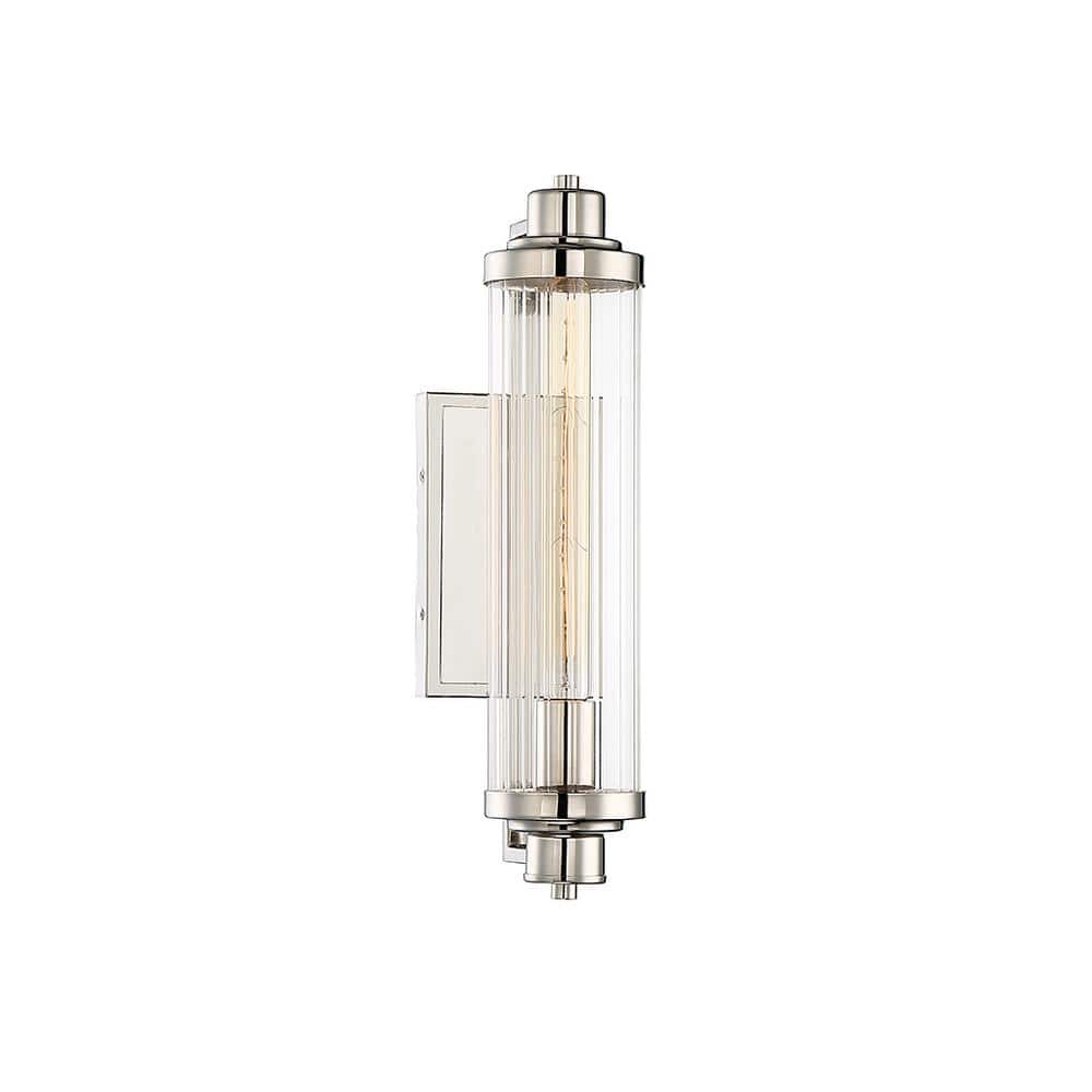 Polished Nickel Ribbed Glass 18" Wall Sconce