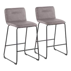Casper 35 in. Grey Faux Leather and Black Metal Counter Height Bar Stool (Set of 2)