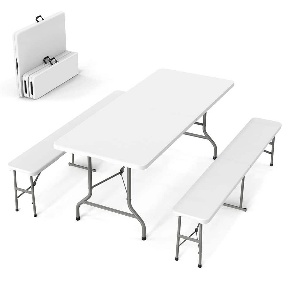 6 ft. HDPE Picnic Table Set with 2 Benches, 3-Piece Folding Furniture for I