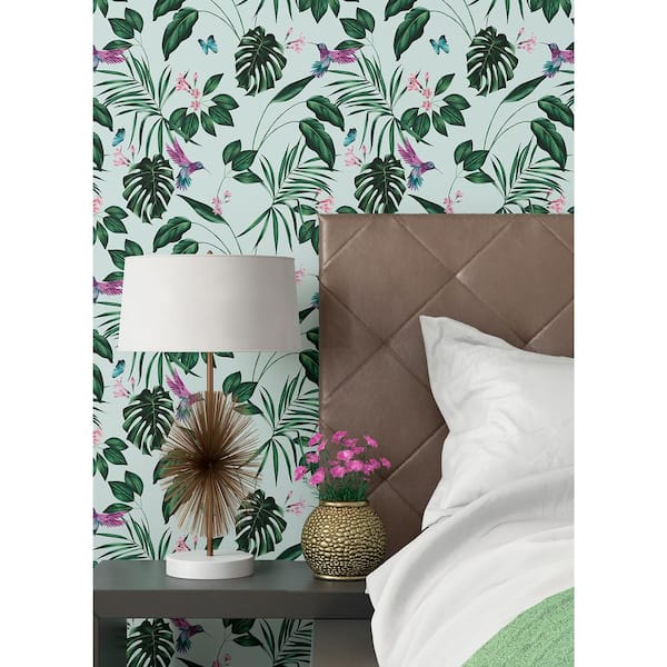 Blue Clivia Mint Hummingbird Wallpaper Sample
