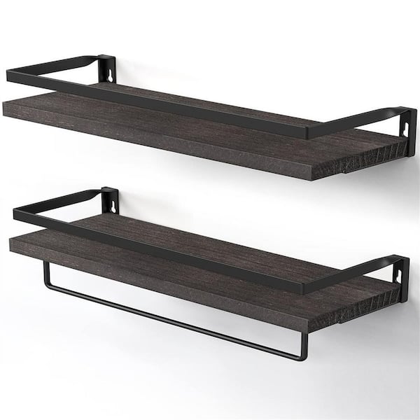 Cubilan 5.9 in. x 16.54 in. x 0.7 in. Dark Brown Wood Decorative Wall Floating Shelves with Brackets
