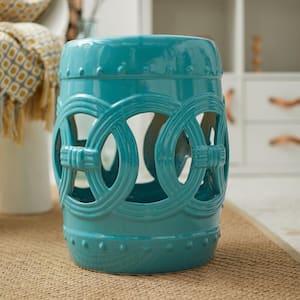 13 in. Eggshell Blue Round Ceramic End Table Stool