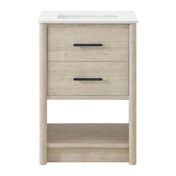Camley 24 in. Single Sink Sandstorm Bath Vanity with White Engineered Stone Top (Assembled)