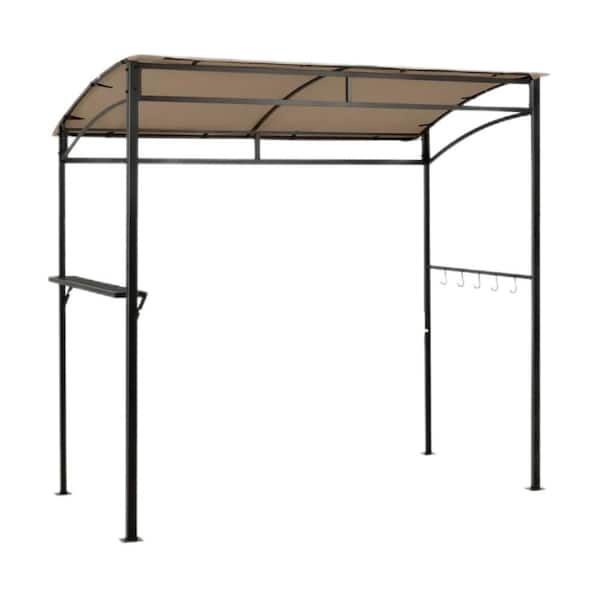 7.1 ft. x 3.5 ft. Steel Brown Barbecue Grill Gazebo Tent with Serving Shelf and Storage Hooks