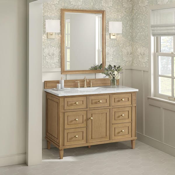 James Martin Vanities Lorelai 48.0 in. W x 23.5 in. D x 34.06 in. H Single Bath Vanity in Light Natural Oak with Ethereal Noctis Quartz Top