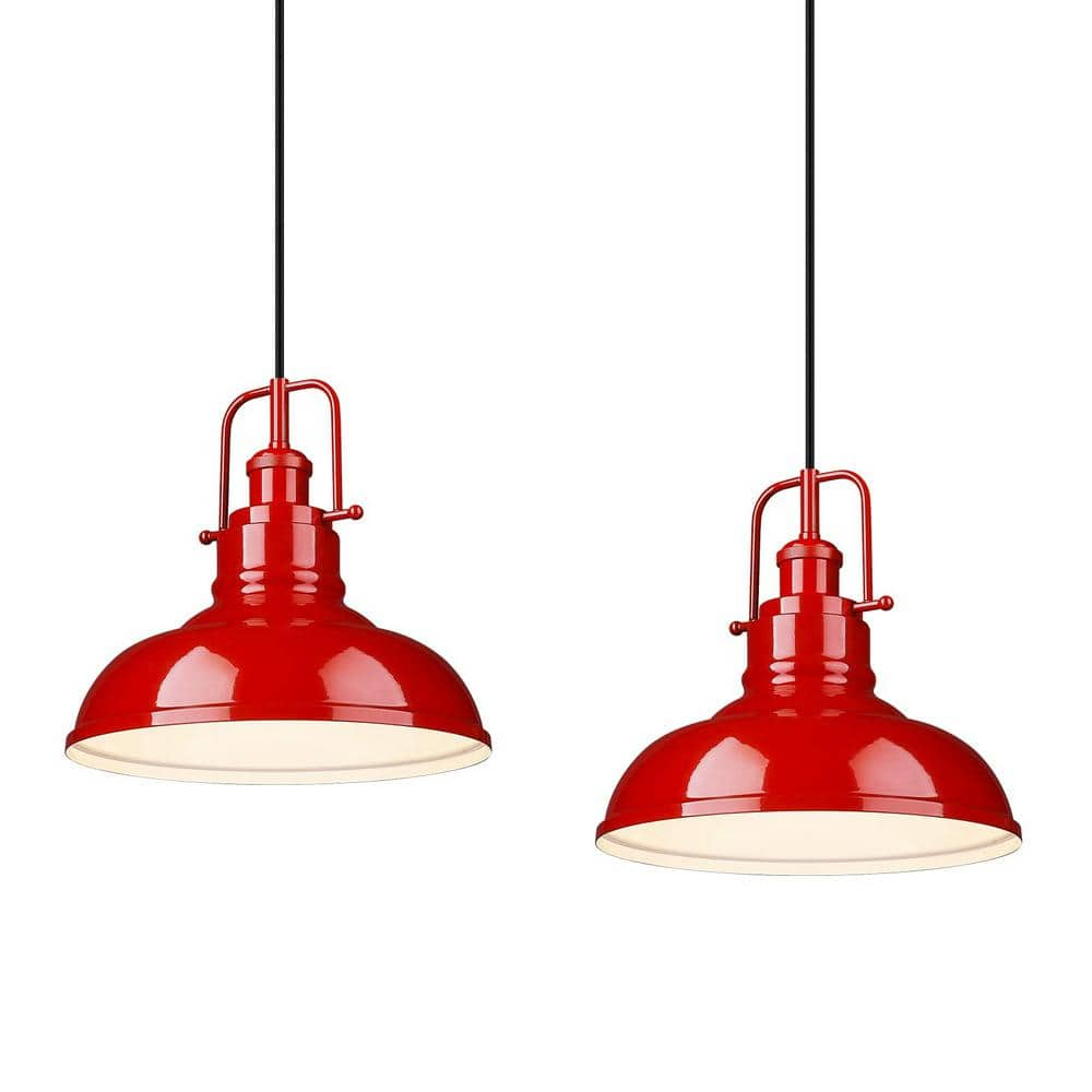 11 in. 1-Light Red standard Industrial Pendant Light with Metal Shade (2-Pack) -  JAZAVA, HD016-1-2PKREDM