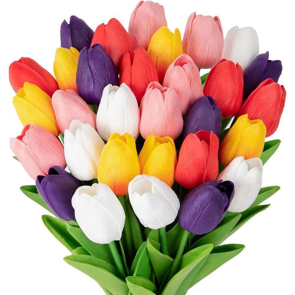 13.7 in. Multi-Colored Indoor Artificial Tulip Flower, 30-Pieces