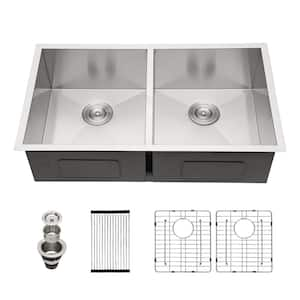 UKINOX 31.5 in. Undermount 60/40 Split Double Bowl Stainless Steel ...