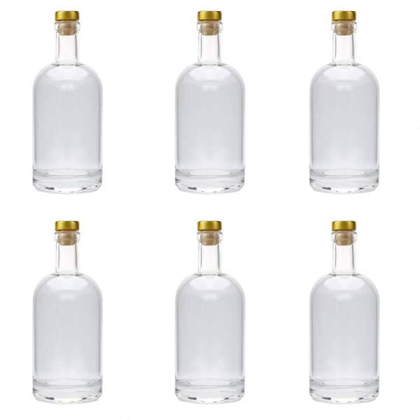 12 oz. Glass Clear Bottles Pack of 6 for Wine Beverages Oil Vinegar Kombucha Beer Water Soda with Cork Stopper
