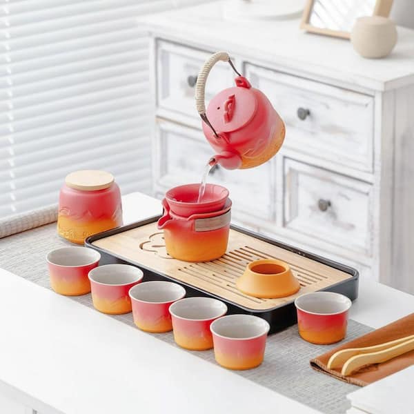JFVKAF 15-Piece Chinese Japanese Porcelain Tea Set with Teapot