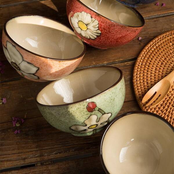Anqtovp 28 fl. oz. Blue Red Green Pink Multicolor Ceramic Bowl