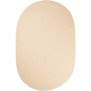 Texturized Solid Cream Poly 2 ft. x 3 ft. Oval Braided Area Rug