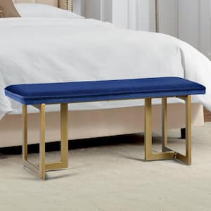 Slip Royal Blue Fabric Gold Legs Bench 18.5 in. H x 44.5 in. W x 15 in. D