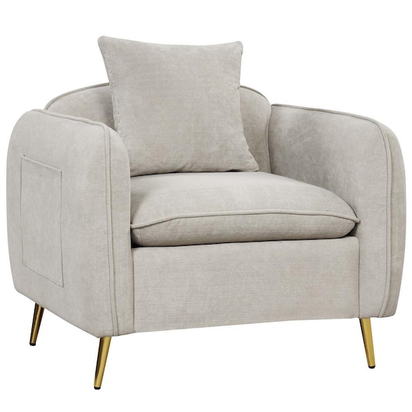 Costway Chenille Velvet Accent Chair Upholstered Armchair with Storage Pockets and Pillow