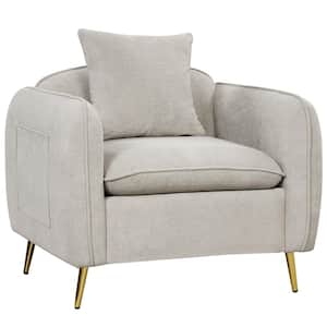 Chenille Velvet Accent Chair Upholstered Armchair with Storage Pockets and Pillow