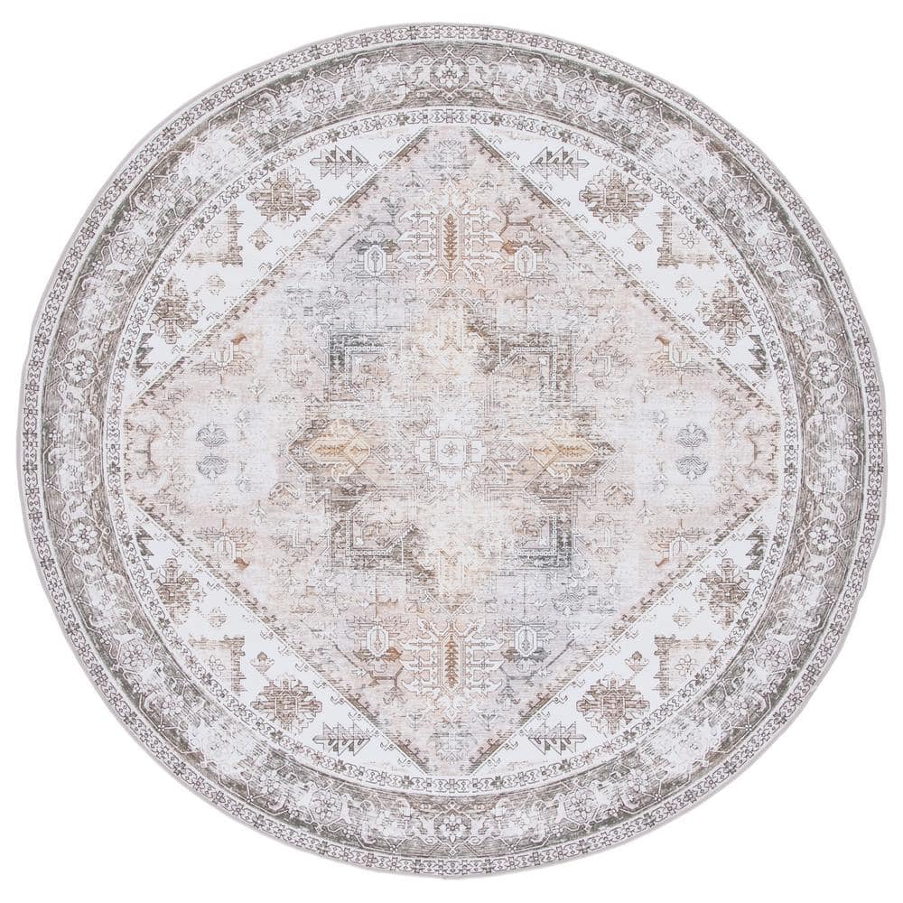 Tucson 5' Round Gray and Beige Synthetic Washable Rug
