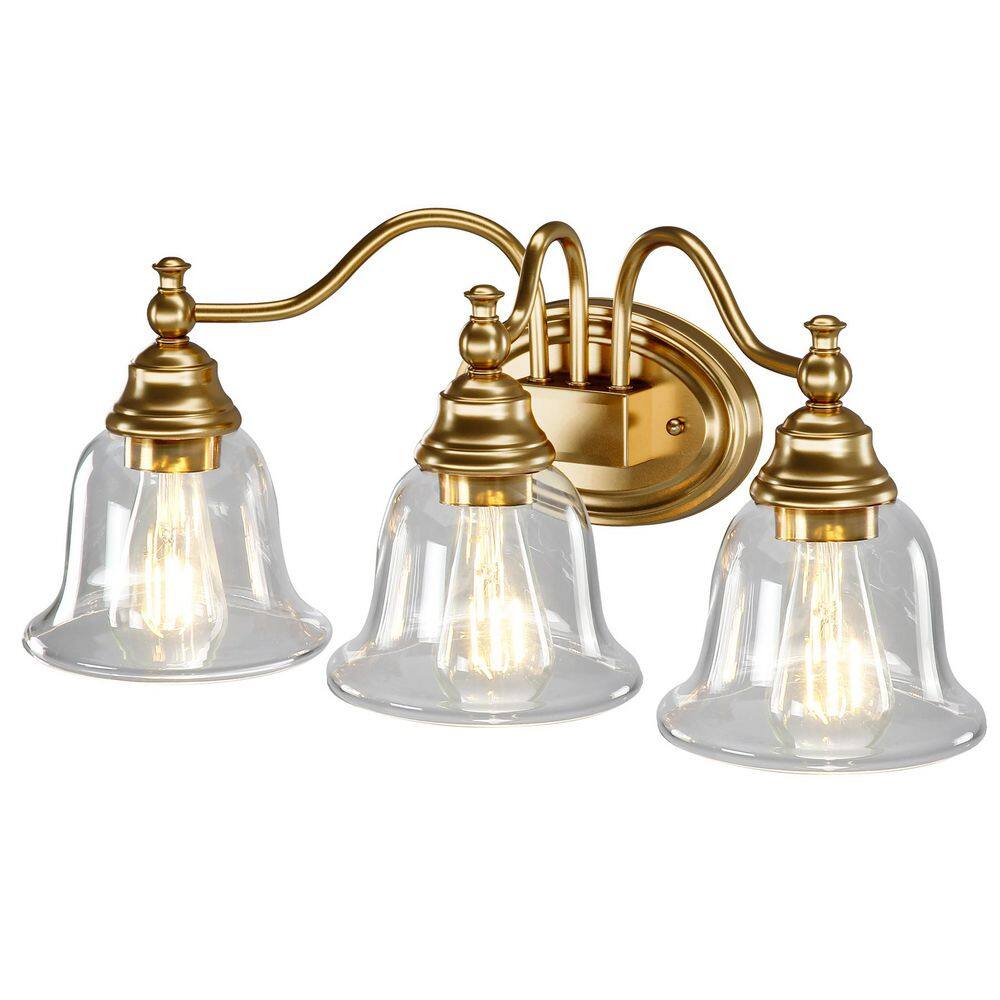 22.9 in. 3-Light Brushed Nickel Gold Bathroom Vanity Light with Clear Glass Shade, No Bulbs Included price history on PriceWatchPro