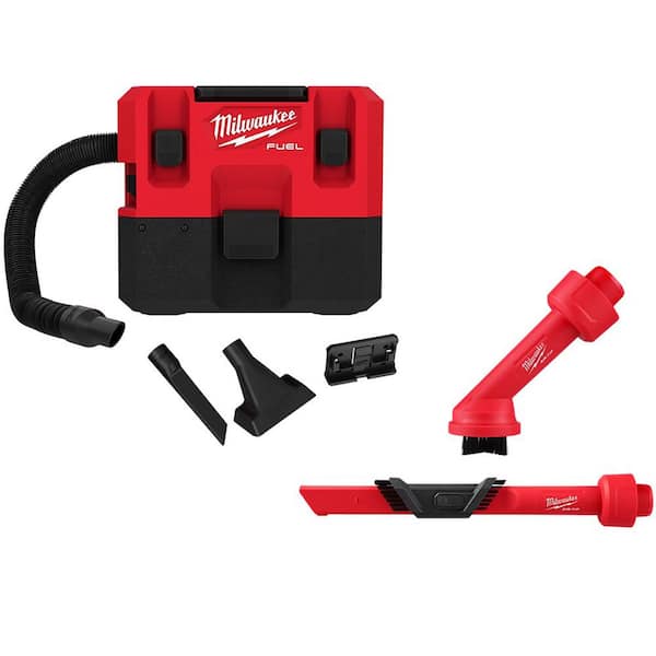 Milwaukee M12 FUEL Cordless 1.6 Gal. Wet/Dry Vacuum with AIR-TIP 1-1/4 in. - 2-1/2 in. (2-Piece) Cross Brush and Crevice Kit