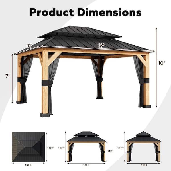 Esunny 13 ft. x 11 ft. Outdoor Patio Cedar Wood Frame Hardtop