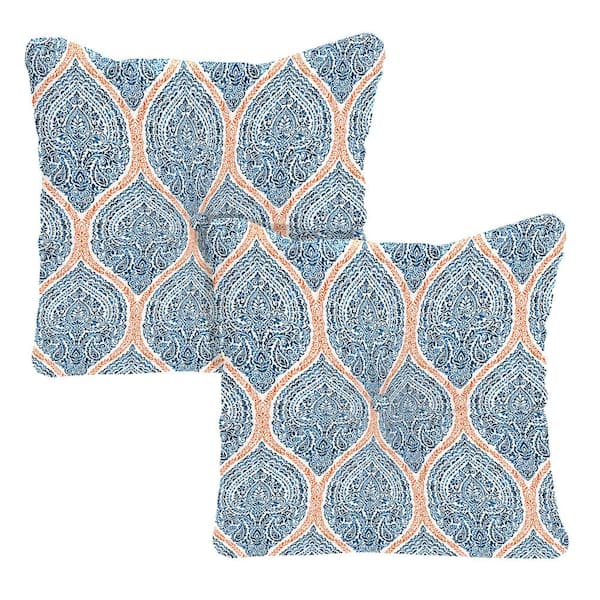 Jordan Manufacturing 24 in. W x 24 in. H x 5 in. T Square Tufted Outdoor Chair Back Cushion in Andorra Tiger Lily (2-Pack)