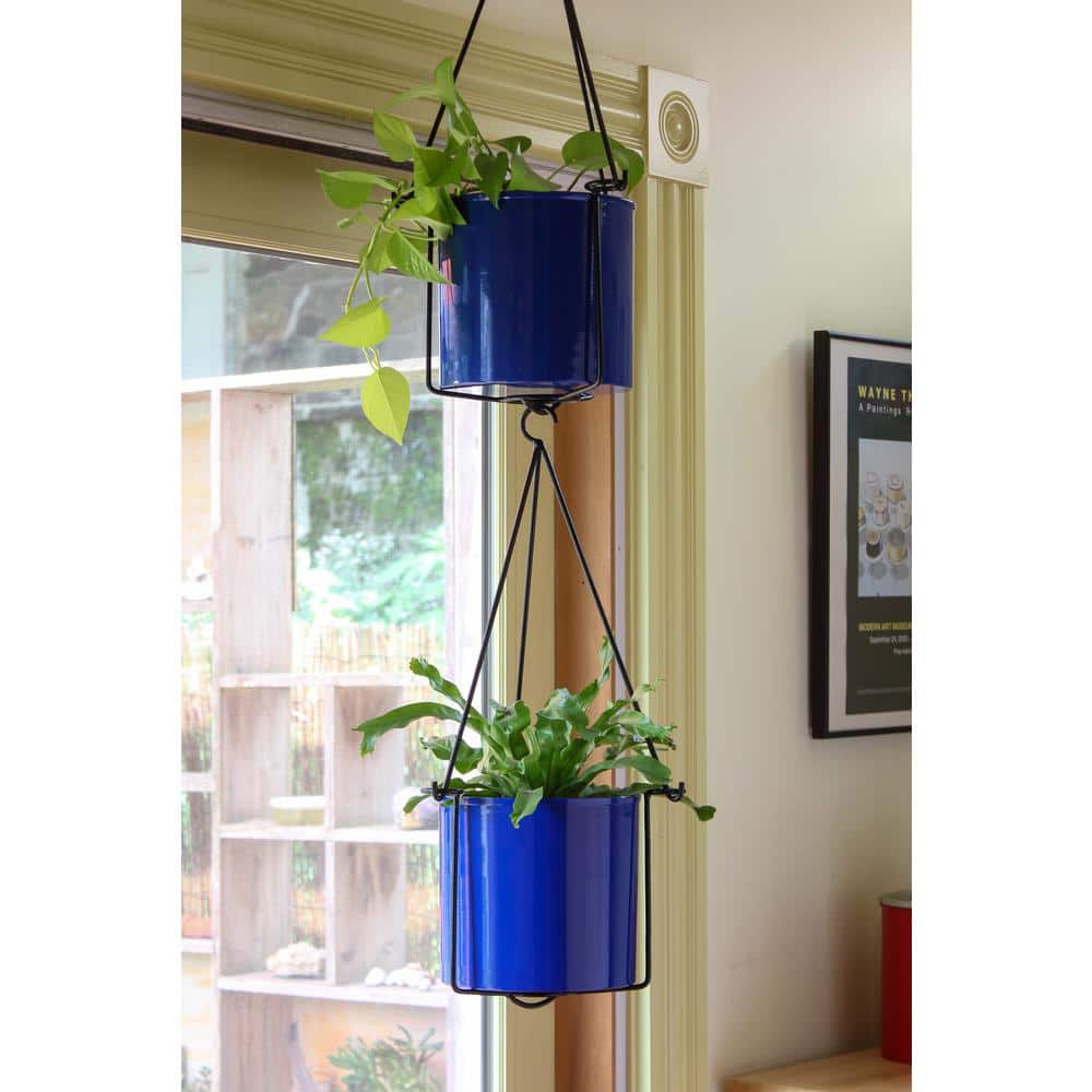 French Blue Modern Metal Hanging Planter for Indoor/Outdoor