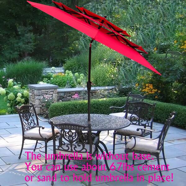 3 vent patio umbrella Staykiwi 9 ft. Steel Push-Button Tilt 3-Tier Outdoor Patio Umbrella in Red with Crank Lift and Wind Vent (Base Not Included)