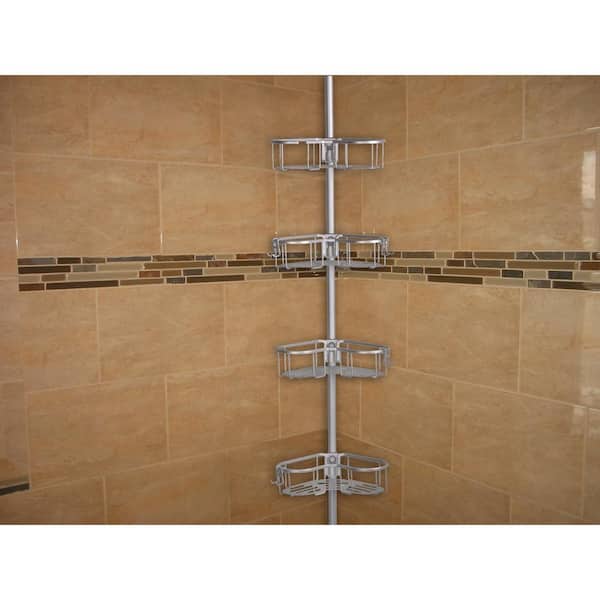 ALLZONE Rustproof Shower Caddy Corner for Bathroom,Bathtub Storage  Organizer for Shampoo Accessories,4-Tier Adjustable Shelves with Tension  Pole, 56