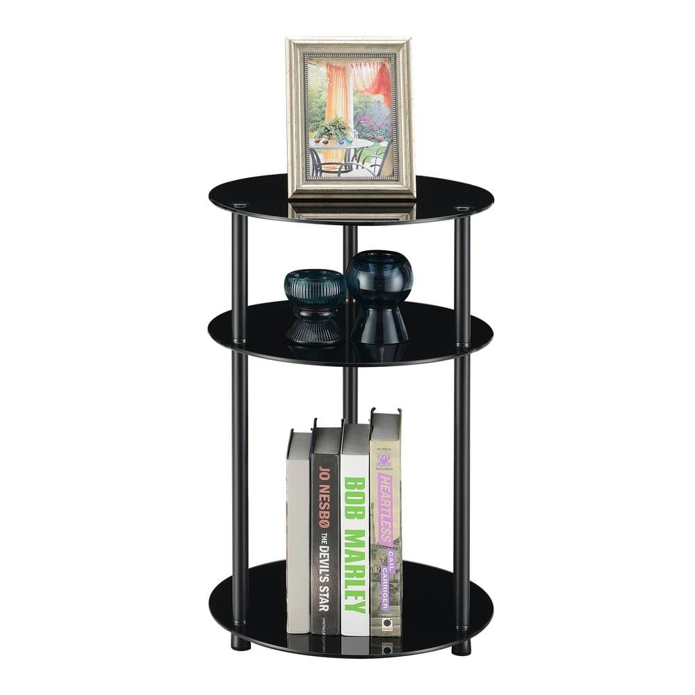 Black Round Stainless Steel and Glass 3-Tier Side Table