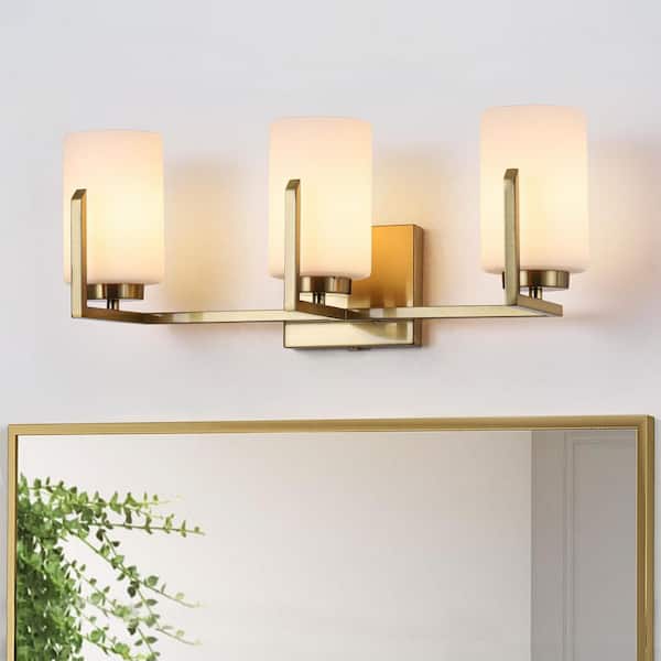 Sophe 21.3 in. 3-Light Brass Vanity Light with Opal Glass for Bathroom, Mirrors and Vanity Spaces