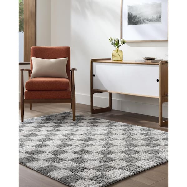 Primo Medium Gray Modern Checkered 2 ft. x 2 ft. Area Rug