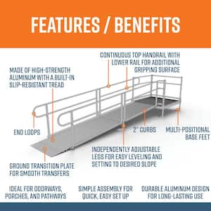 PATHWAY 12 ft. Straight Aluminum Wheelchair Ramp Kit with Solid Surface Tread, 2-Line Handrails and 4 ft. Top Platform