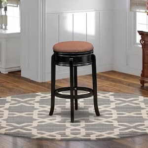 30 in. H Black Counter Height Wooden Barstool Round Shape with Brown Roast PU Leather Upholstered