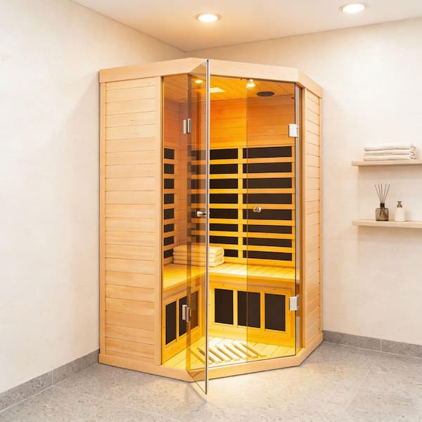 Moray 2-Person Indoor Hemlock Deluxe Transparent Infrared Sauna with 7 Far-Infrared Carbon Crystal Heaters