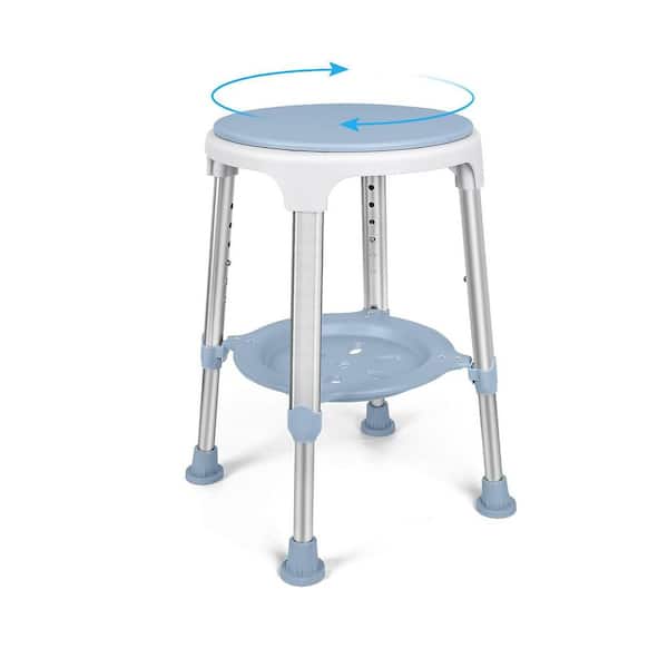 360° Swivel Shower Chair, Heavy-Duty Bath Stool with Storage Tray, Adjustable Height, FSA/HSA For Senior Aluminum White