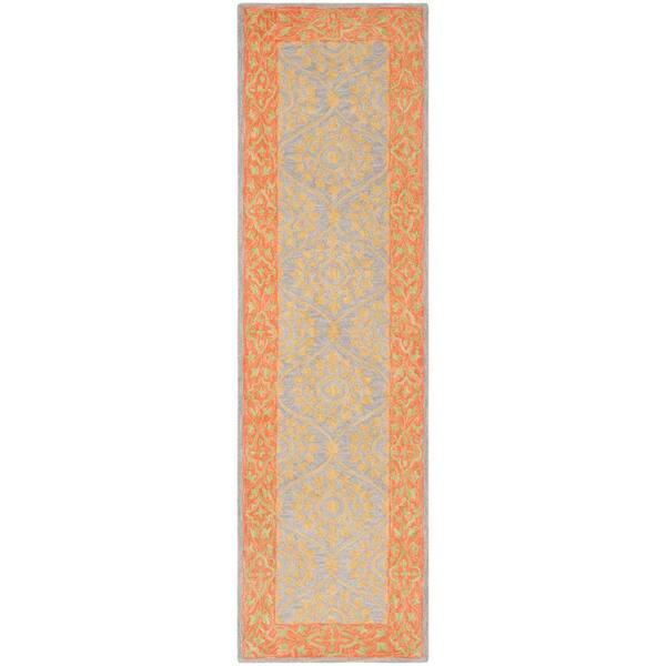 Suzani 2 ft. x 8 ft. Orange/Silver Border Trellis Floral Runner Rug