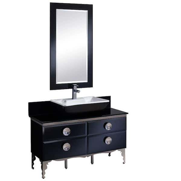 Fresca Moselle 47 in. Vanity in Black with Tempered Glass Vanity Top in Black, White Basin and Mirror