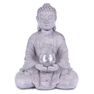 14.17 in. H Gray Cement Meditating Buddha Garden Statue Tealight Candle Holder Ornament