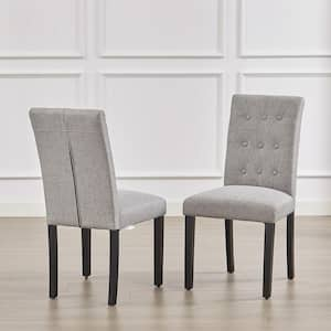 Upholstered Dining Chairs Set of 6 Button Tufted Back, Padded Seat, Wood Legs with Rubber Footpads Kitchen Chairs, Gray