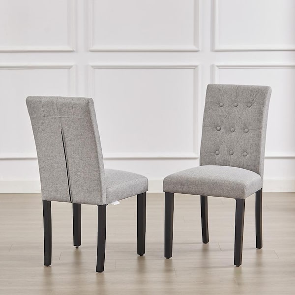 Upholstered Dining Chairs Set of 6 Button Tufted Back, Padded Seat, Wood Legs with Rubber Footpads Kitchen Chairs, Gray