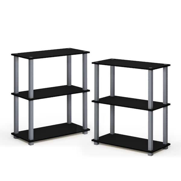 Furinno Turn-S-Tube 29.6 in. Tall Black/Grey Wood 3-Shelf Etagare Bookcase