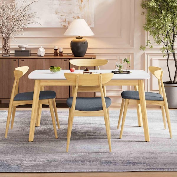 5-Piece Rectangle Natural/Gray/White Oak Wood Top Dining Room Set Seats 4