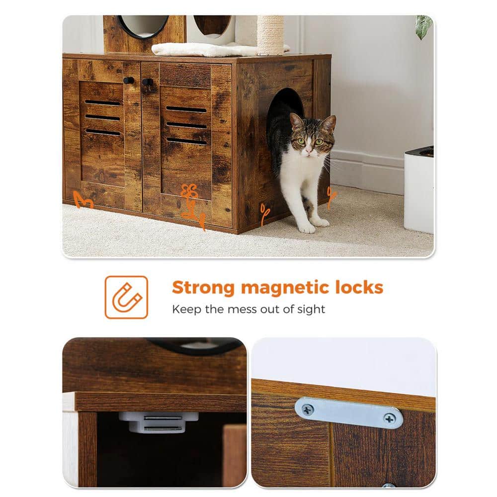Brown Wood Cat Condo with Litter Box and Play Area