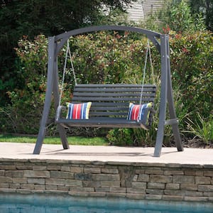 2-Person Gray Wood Patio Swing