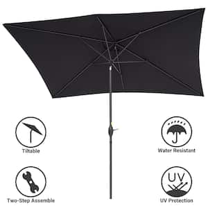 10 ft. x 6.5 ft. Rectangle Outdoor Patio Market Table Umbrella with Push Button Tilt and Crank in Black