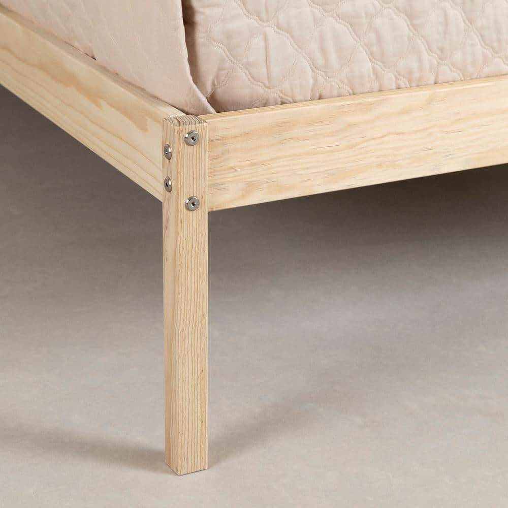 Natural Pine Full Platform Bed with Headboard and Slats
